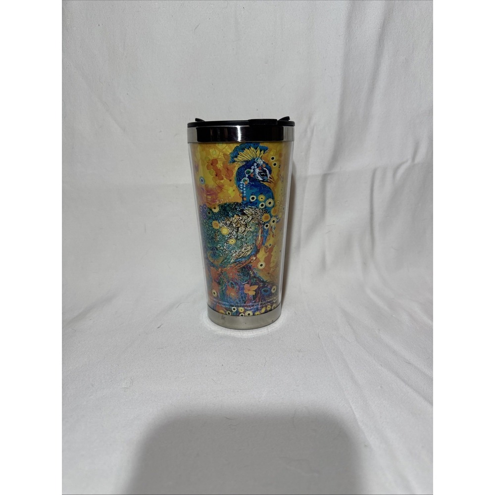 Colorful Peacock Stainless Steel Tumbler LANG 16oz Black plastic lid